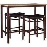 Betty 3 Piece Pub Dining Set in Wood, Brown Metal & Black Leatherette